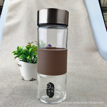 370ml Wide Neck Wholesale Portable Organic Jogging Break Proof Glass Water Bottle